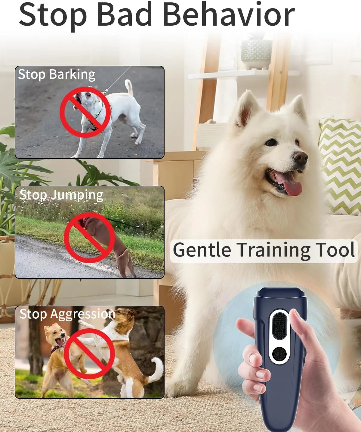 Dog Barking Control Devices Dual Sensor anti Barking Device, Ultrasonic Dog Bark Deterrent Rechargeable/Led Flashlight, Dog Barking Deterrent Dog Whistle with Dog Training Behavior Aids 25 Feet Range