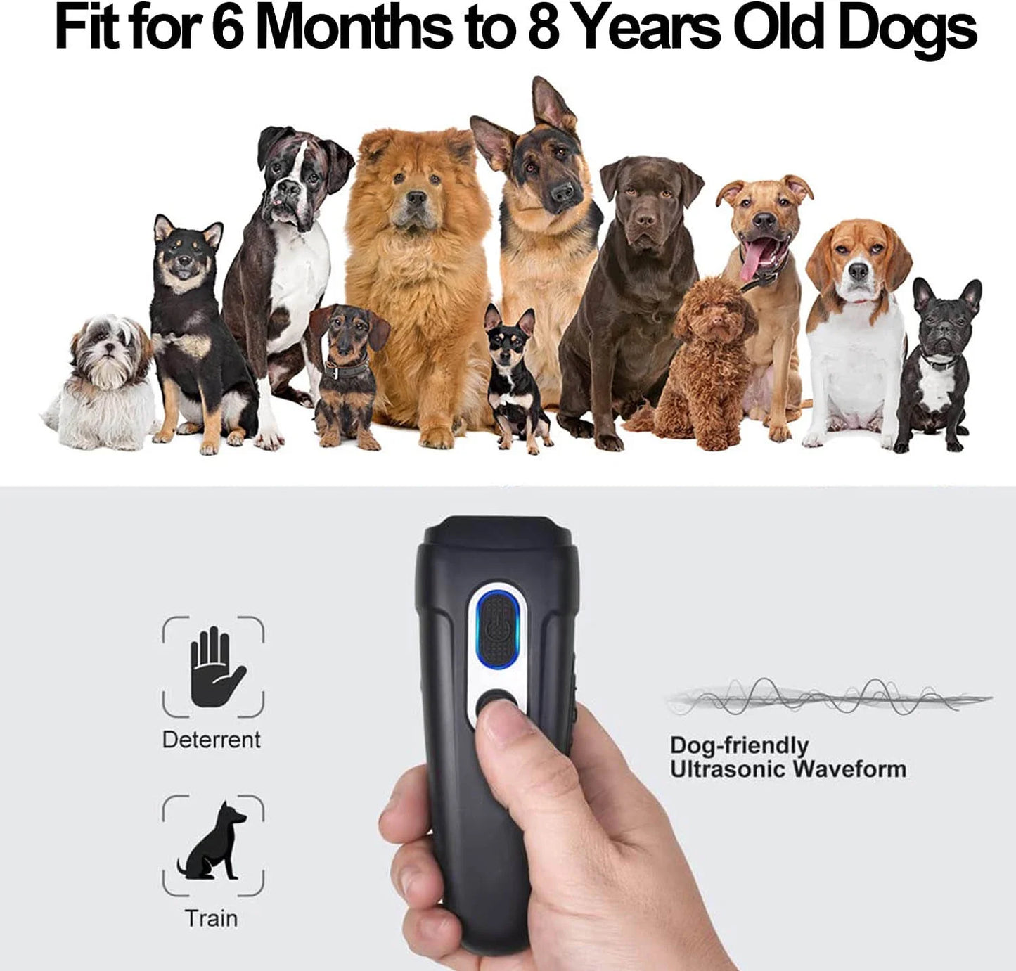 Dog Barking Control Devices Dual Sensor anti Barking Device, Ultrasonic Dog Bark Deterrent Rechargeable/Led Flashlight, Dog Barking Deterrent Dog Whistle with Dog Training Behavior Aids 25 Feet Range